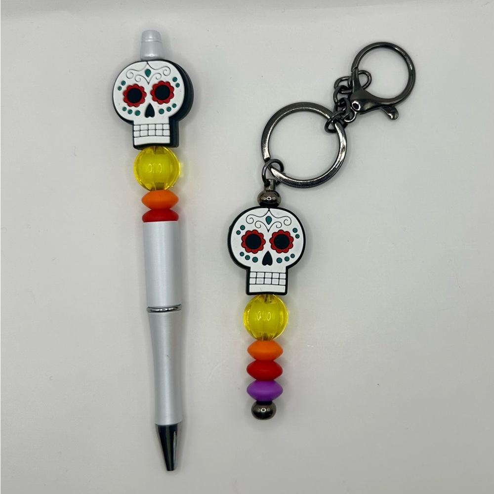 Day of the dead skull Pen and Keychain Set